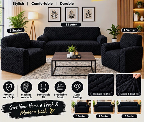 Black solid fabric sofa - solid,