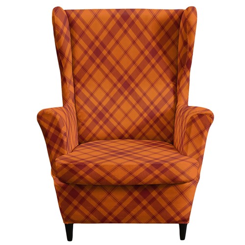 Plaid wing chair covers - wing, orange